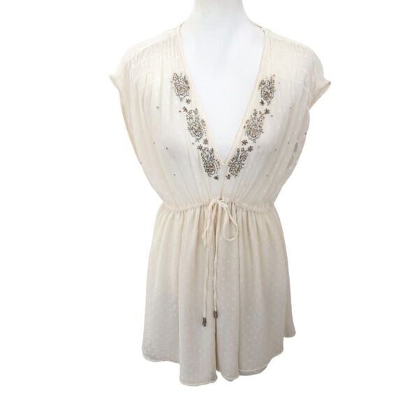 Zara Sexy Sheer Plunging V-Neck Sequin Cocktail Party Beachy Mini Dress M - Picture 7 of 16